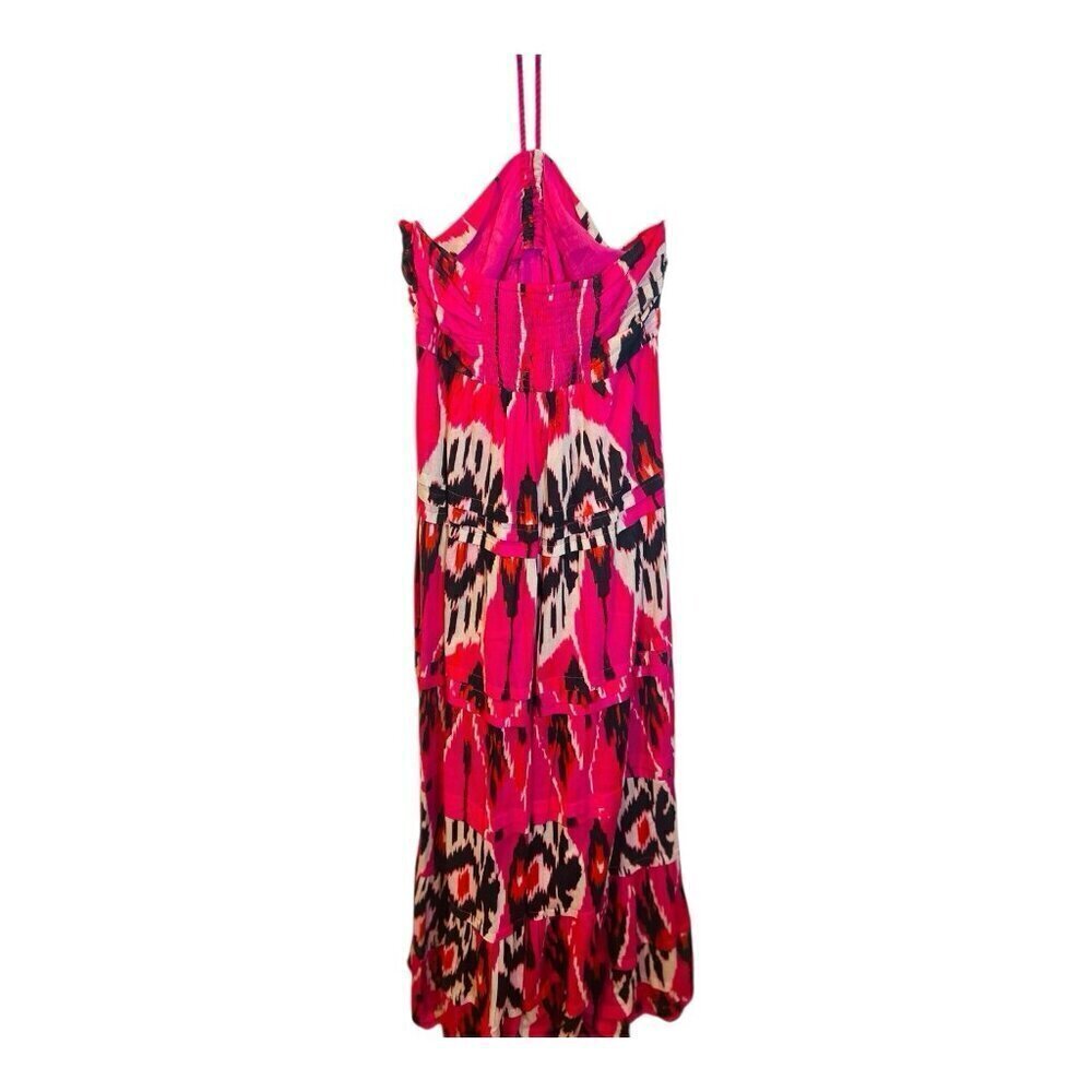 Ro's Garden Denise Halter Tie Gathered Tiered Maxi Dress Medium Pink $295 - Picture 4 of 9